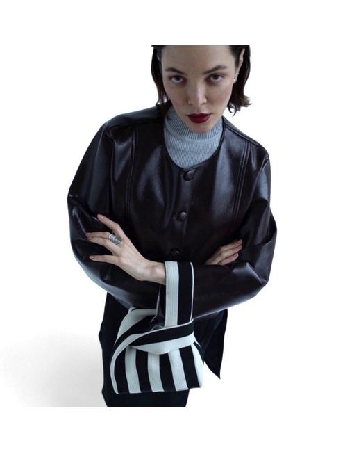 London Atelier Byproduct Black Striped Knitted Mini Tote Bag