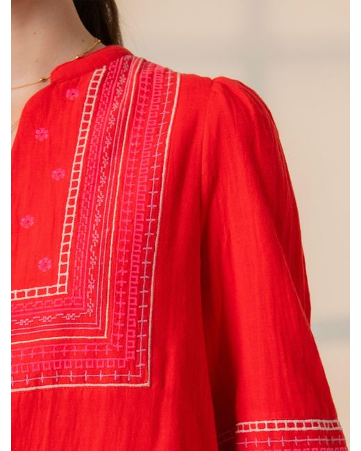 Rose & Nancy Florence Coral Embroidered Easy Throw-On Cotton Jacket