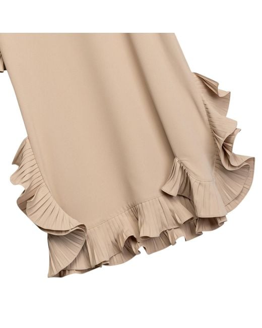 Niza Natural Esme Short Dress With Round Neckline And Pleated Ruffles