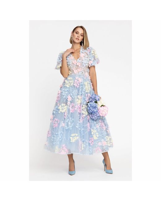 MATSOUR'I Blue Dress Hortensia With Detachable Sleeves Midi