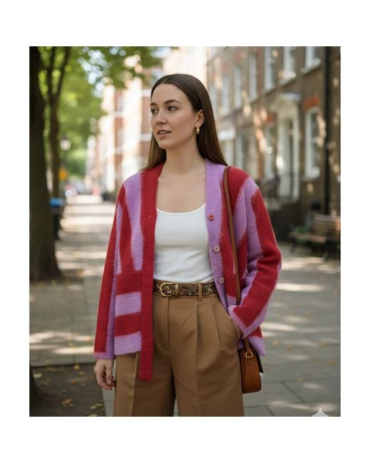 Arto. Red Bolding Stripes Mohair Cardigan