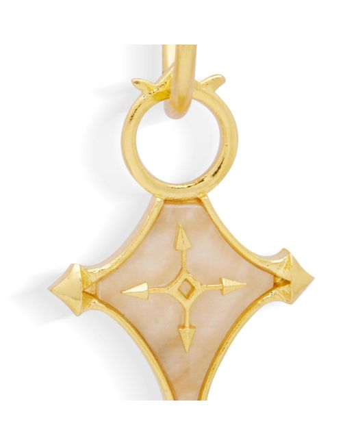 Dhwani Bansal Metallic Cruz Hoop Earrings With Mother Of Pearl