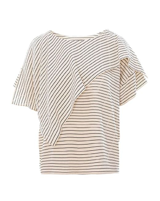 Larisa Dragna Natural Neutrals Echo Stripe Blouse With Draped Scarf