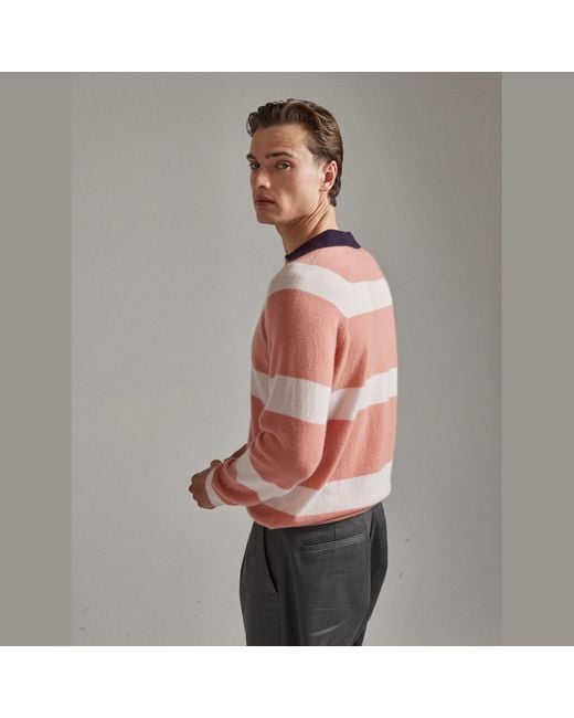 Salts Pink Split Neck Polo Stripe Sweater