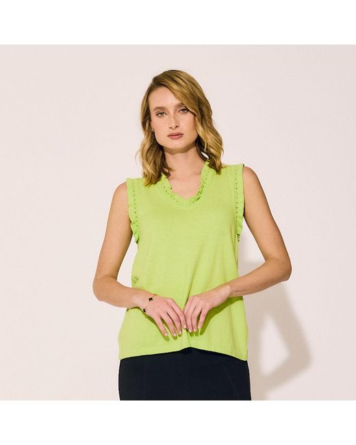 Lindsay Nicholas New York Green Frill V-Neck Shell