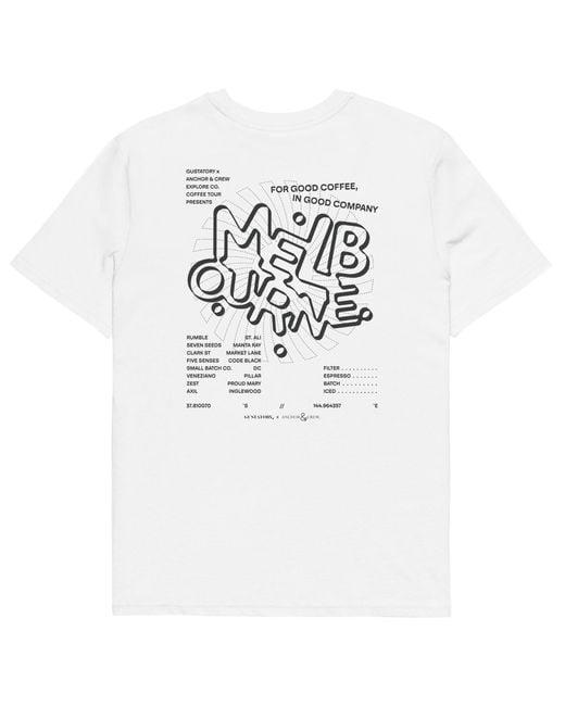 Anchor and Crew White Gustatory Melbourne Coffee Scene Organic Cotton Embroidered T-Shirt for men