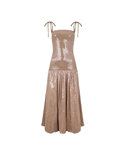 Amy Lynn Brown Neutrals Alexa Champagne Sequin Puffball Dress