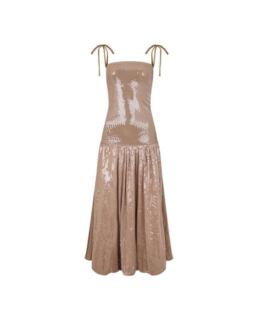 Amy Lynn Neutrals Alexa Champagne Sequin Puffball Dress in Brown | Lyst