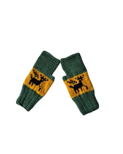 Springmoonatelier Green Handmade New Year Wool Hat And Glove Set