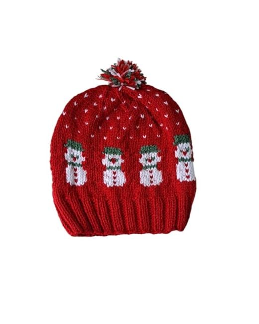 Springmoonatelier Red Handmade New Year Wool Hat And Glove Set