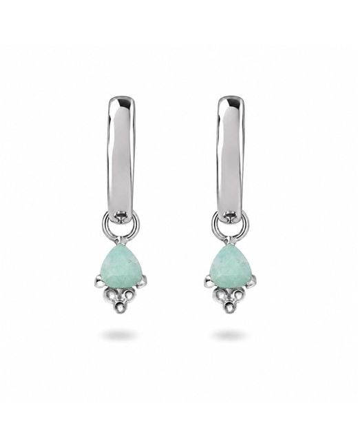 Zohreh White Amazonite Beaded Hoop Earrings Sterling