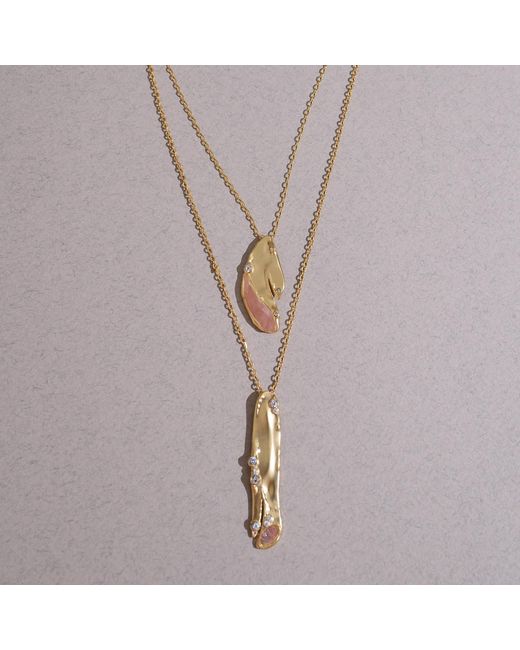 Rare Matters Jewelry Metallic Organic Double Drop Necklace Strawberry Quartz
