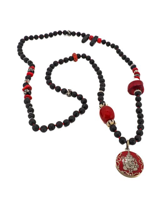 Ebru Jewelry Red Black Ganesha Yoga Beaded Necklace
