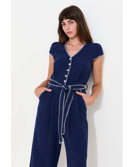 Louche Blue Marleen Blanket Stitch Jumpsuit