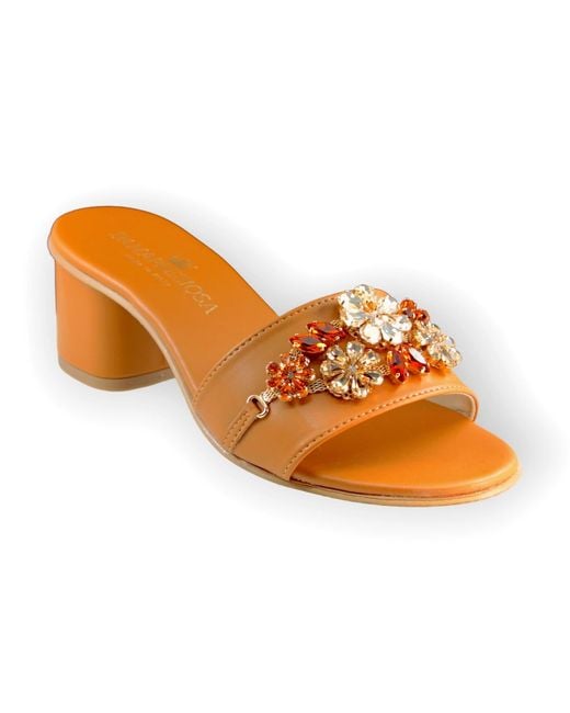 DAMAPREZIOSA Orange Flora Topaz Jewel Mule Sandal
