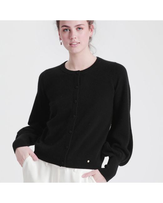 tirillm Black Ava Cashmere Cardigan With Puffed Sleeves