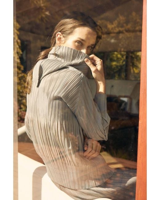 Wild Cosmos Gray Vanessa Zip Up Hooded Plissé Satin Jacket