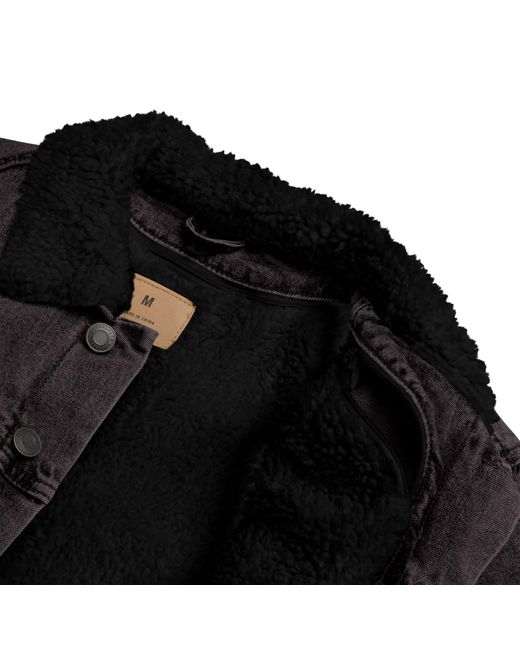 Anchor and Crew Black Denim Explore Co. Sherpa Denim Embroidered Jacket