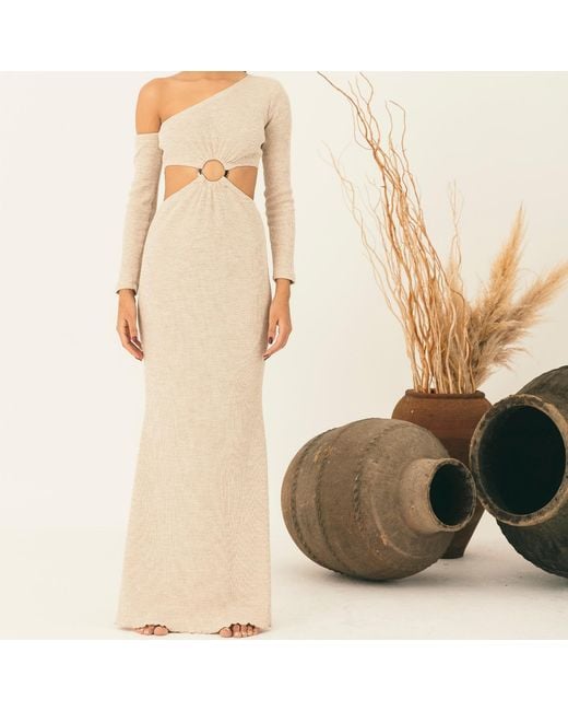 NALÈ Gray Neutrals Off-Shoulder Dress With Cutout