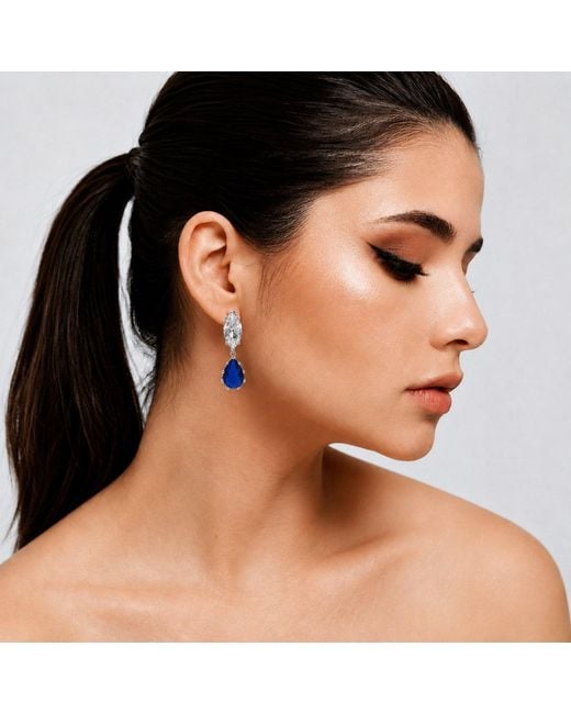 Michael Nash Jewelry Blue Nicole Marquise And Sapphire Pear Shape Diamond Cubic Zirconium Clip On Earrings