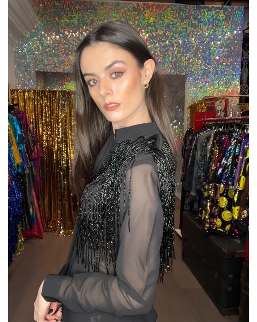 Any Old Iron Blue Beaded Fringe Shirt