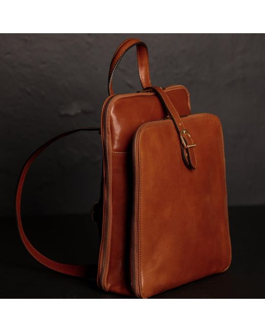 Time Resistance Brown Convertible Leather Backpack Shoulder Bag Cognac