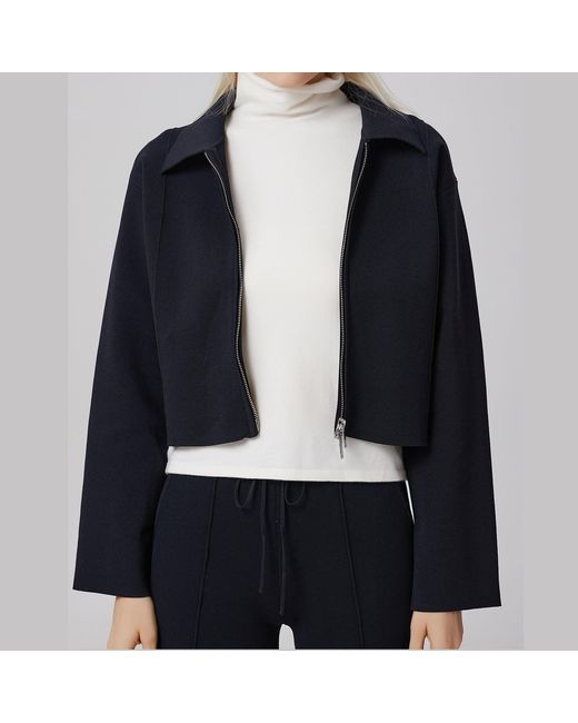 Smart and Joy Black Minimalist Front Zipper Crop Jacket