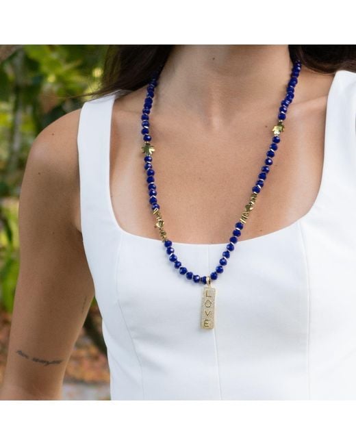 Ebru Jewelry Blue Forever Loved Pendant Beaded Necklace