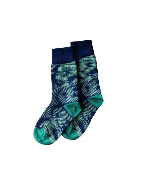 Essien & Emre Blue Pavo Pattern Wool Socks Inactive