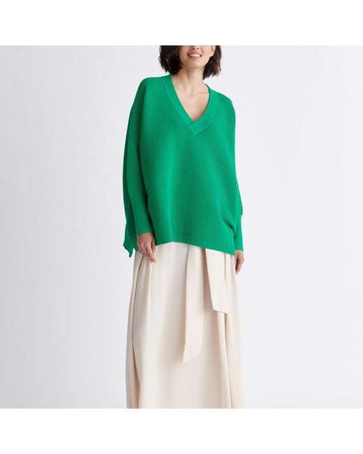 Paisie Green V-Neck Ribbed Jumper