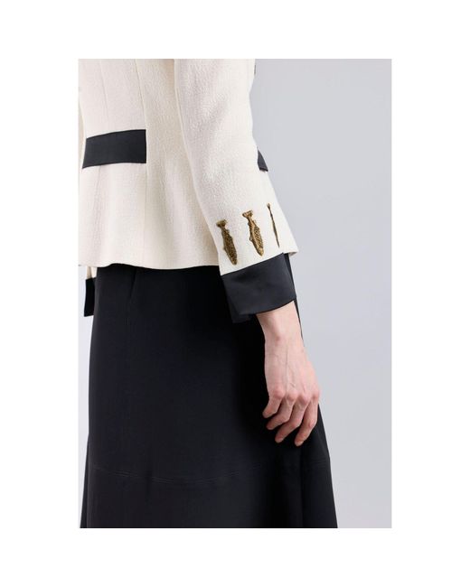 The Extreme Collection White Neutrals Ivory Military Tailored Blazer With Embroidery