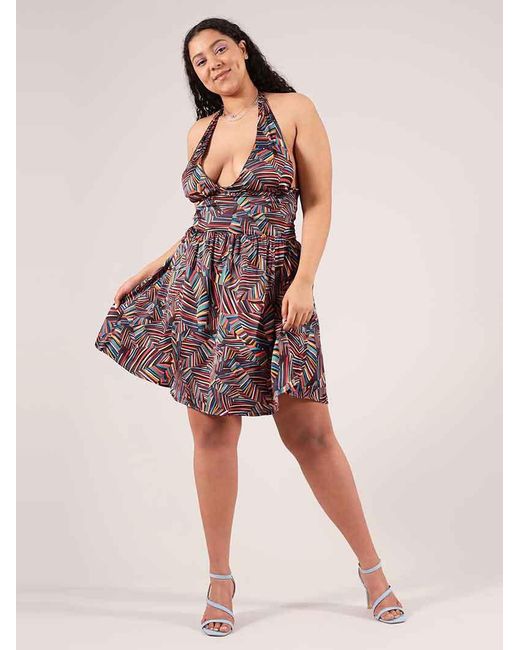 blonde gone rogue Multicolor Beachy Halter Neck Mini Dress, Upcycled Viscose