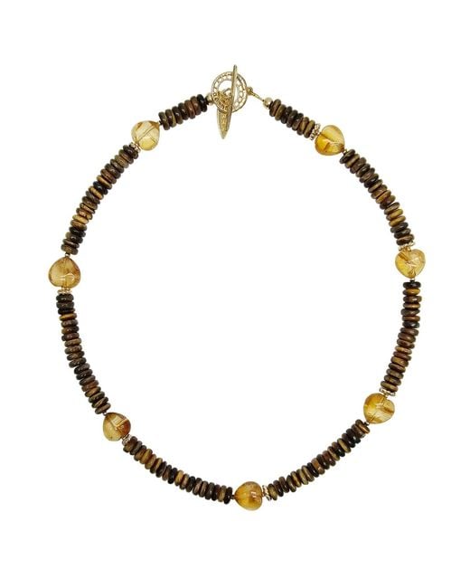 Farra Metallic Tiger-Eye With Heart Shaped Citrine Short Necklace