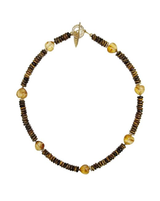 Farra Metallic Tiger-Eye With Heart Shaped Citrine Short Necklace