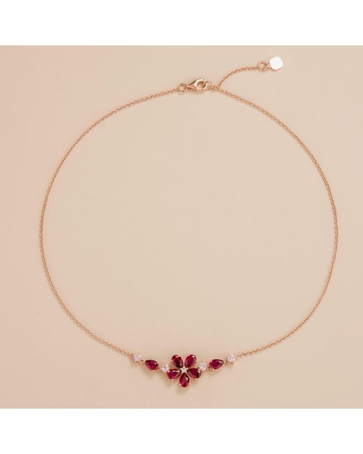 Juvetti Red Rose Florea Rose Necklace Ruby, Sapphire & Diamond