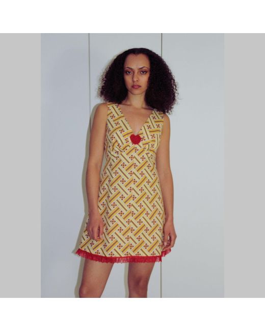 Couture to Your Door Yellow Geometric Babydoll Mod Aline Mini Dress
