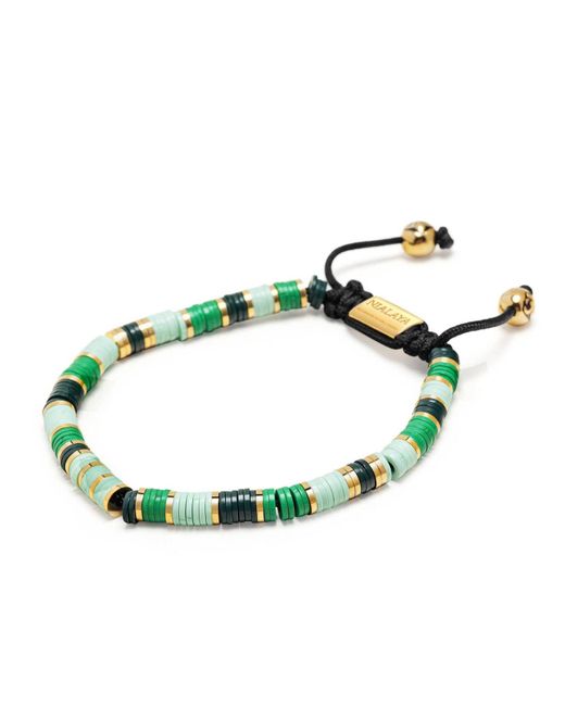 Nialaya Beaded Bracelet With Green And Gold Disc Beads for men