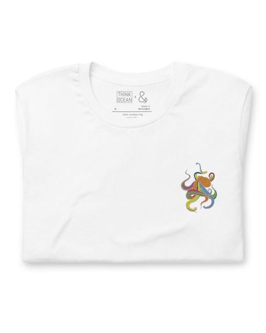 Anchor and Crew White Think Ocean Octopus Fluorescence Cotton Embroidered T-Shirt for men