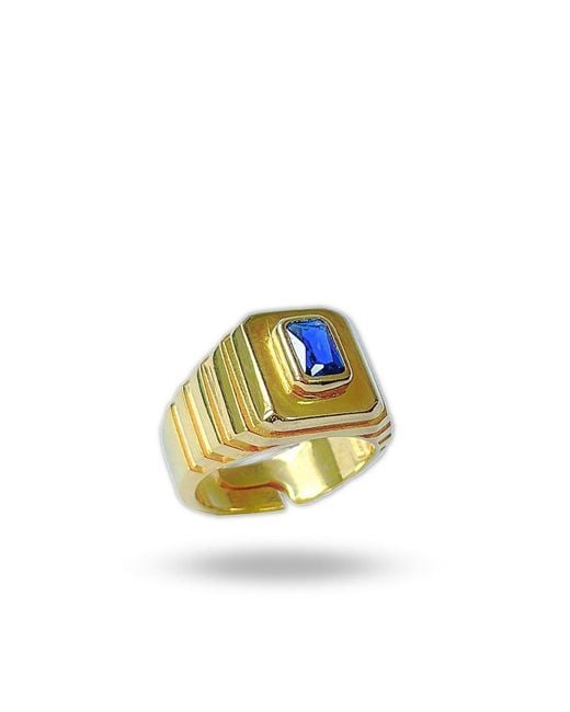 LINYA JEWELLERY Metallic Octagon Stone Signet Ring