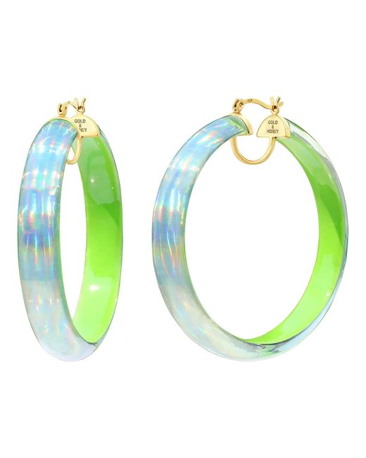 Gold & Honey Green Large Lucite Iridescent Hoops