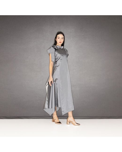Bianca Popp Gray Halves Shoulder Ribbon Asymmetrical Dress