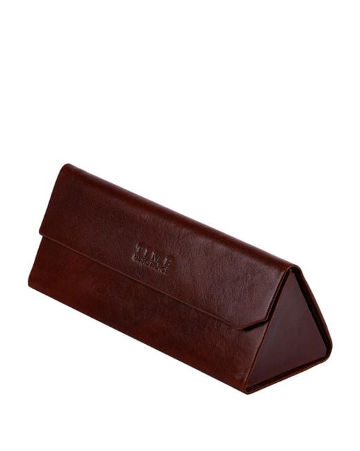 Time Resistance Brown Foldable Leather Glasses Case For