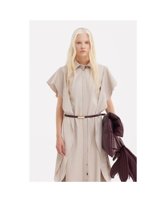 Julia Allert Natural Neutrals Draped Faux Leather Shirt Dress –