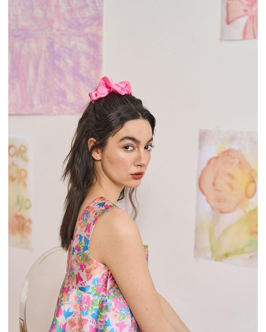 Lost Pattern Pink Silken Hair Silk Scrunchie Hair Tie