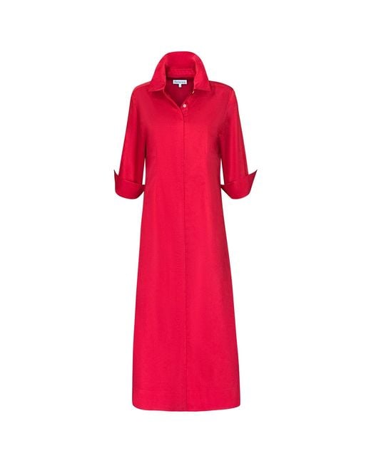Perlavera Red Coral Bloody Three Quarter Sleeve Length Slim Fit Maxi Dress