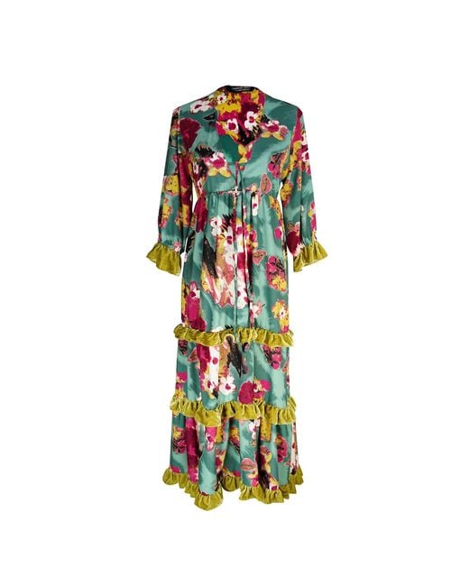 Jennafer Grace Blue Fuchsia Fae Velvet Ruffle Maxi Dress