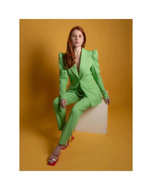 Femponiq Green Puff-Shoulder Tailored Blazer