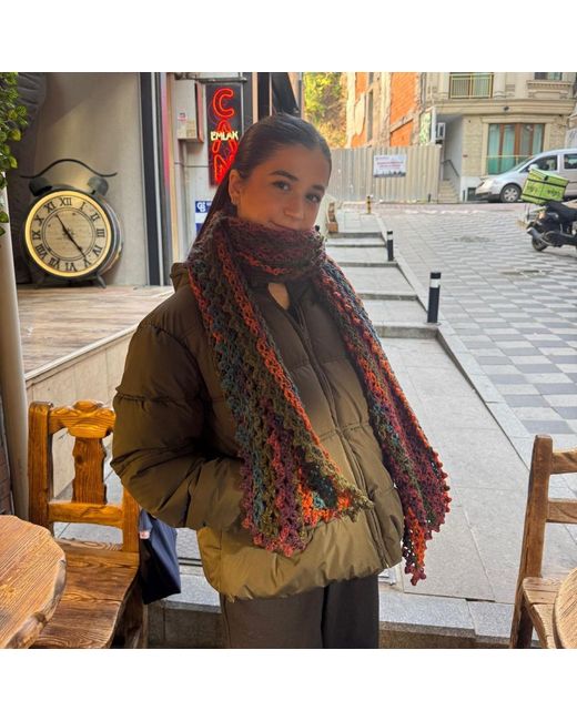 Springmoonatelier Handmade Knitted Multicolored Winter Scarf
