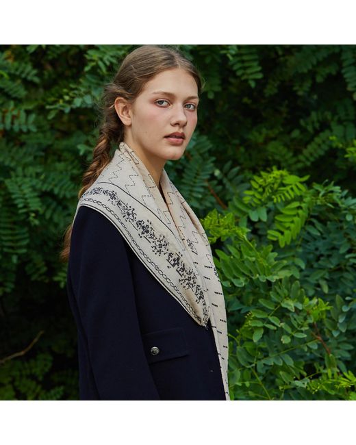 Ana Maison Gray Text From Ivory Silk Wool Scarf