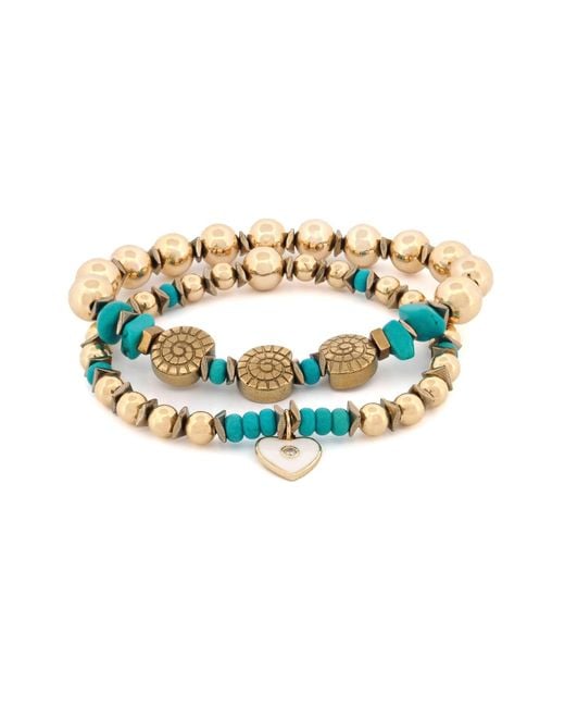 Ebru Jewelry Metallic Inner Peace & Heart Charm Bracelet Set